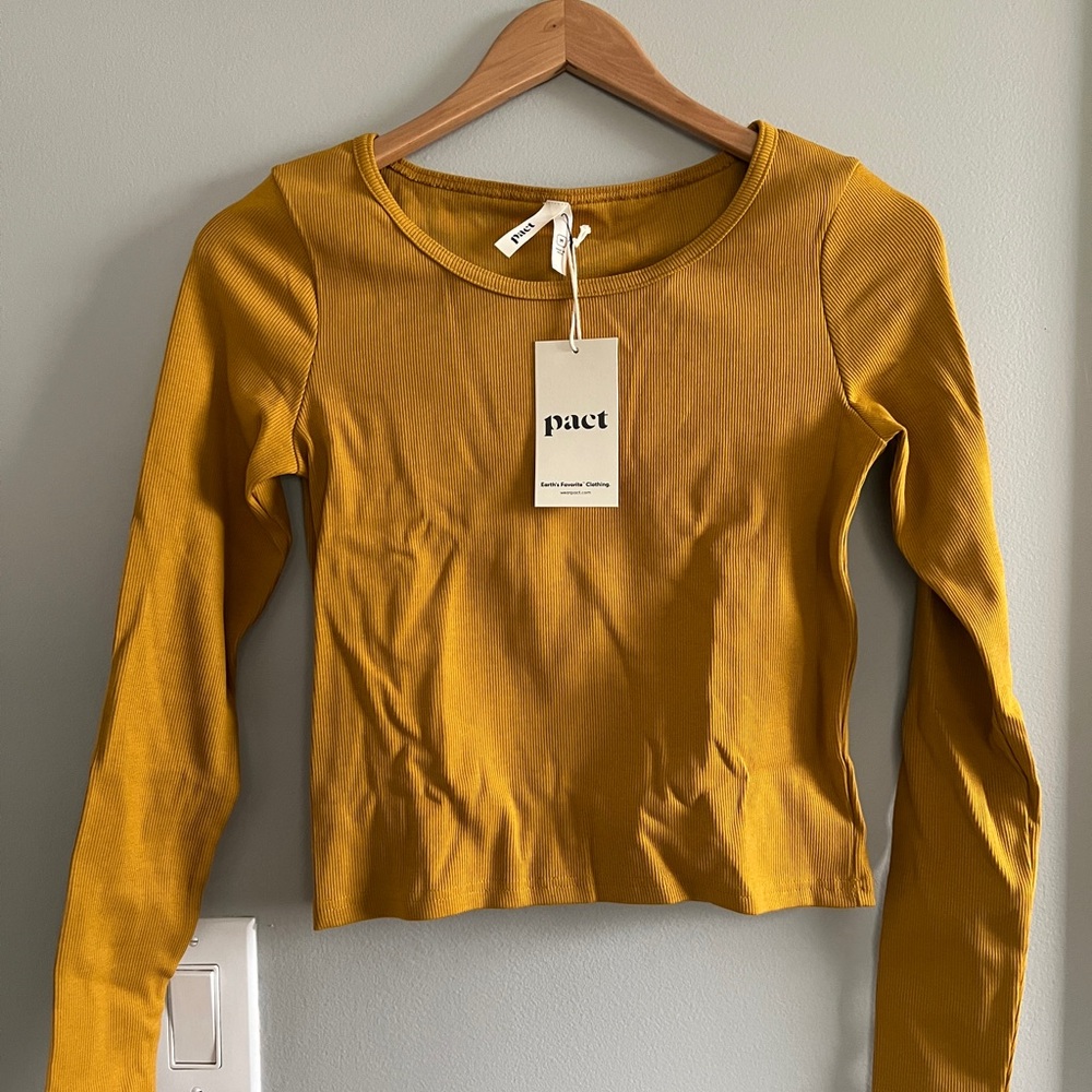 💛☕️Pact Women's Chai Ribbed Crop Long Sleeve Top M [NWT] ☕️💛